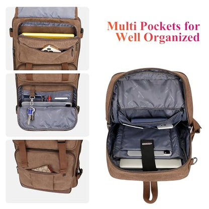 WITZMAN Canvas Travel Backpack for Men Large Laptop Backpack Fits 16 Inch | Expandable 32L to 42L, Carry-on Airline Approved Convertible Shoulder Rucksack, For Vacation, Overnight Trip, A6617 Brown - color: Brown