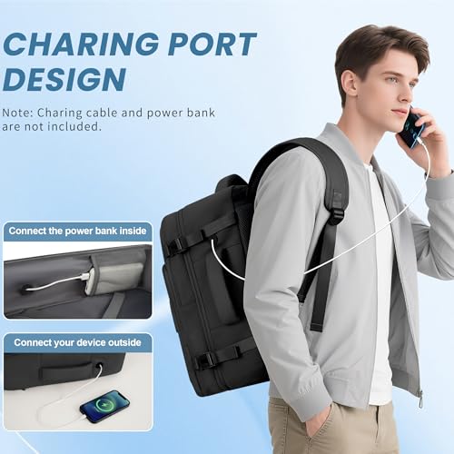 Sinaliy Travel Backpack, Carry on Flight approved Travel Bag with Multi-Pockets, Waterproof 17.3inch Laptop Backpack for Men Women, Black | Waterproof 17.3 Inch Laptop Backpack with Multi-Pockets, Personal Item Travel Bag for Men for Work, College, Busine