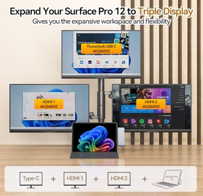 Surface Pro 12 Docking Station - 8-in-1 Triple Display USB Hub with Dual 4K HDMI, Thunderbolt 4 (4K@60Hz, 40Gbps, 100W PD), 2 USB 3.0, SD/TF, Audio for Surface Pro 12 Accessories - style: 8 in 1 Dock for Surface Pro 12