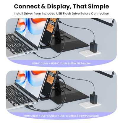 Hyangin Triple Screen Laptop Monitor Extender 15.6", 2026 Upgraded One Cable Connection Portable Quad Monitor, 1200P Portable Triple Monitors for Laptop, Compatible with Windows/Mac/Chrome OS/Phones - style: Quad Screen