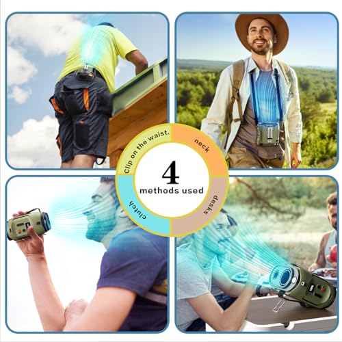 Portable Waist Fan Clip On 80000mAh Wearable Personal Fan with Rechargeable Battery operated, 24H Cooling,5 Speeds,16500RPM Hands-Free Belt Neck Fan for Outdoor Jobsite Gardening Camping Travel - color: Green