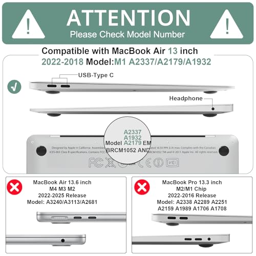 B BELK for MacBook Air 13 inch Case M1 2021 2020 2019 2018, Midnight Green | A2337 A2179 A1932, Matte Plastic Hard Shell for MacBook Air 13.3 inch Case Touch ID with Keyboard Cover & Screen Protector - color: Midnight Green
