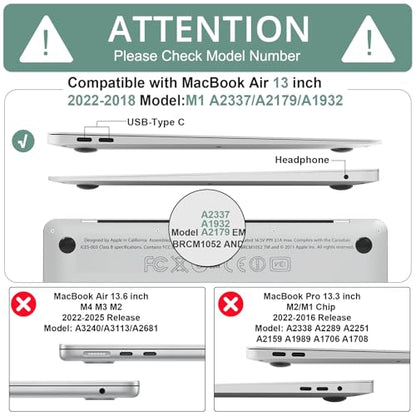 B BELK for MacBook Air 13 inch Case M1 2021 2020 2019 2018, Midnight Green | A2337 A2179 A1932, Matte Plastic Hard Shell for MacBook Air 13.3 inch Case Touch ID with Keyboard Cover & Screen Protector - color: Midnight Green