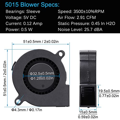 GDSTIME 50mm USB Blower Fan with 3 Speeds Control, 5015 DC 5V Turbine Turbo Cooling Fan for Small Appliances Series Replacement - size: 50mm x 15mm