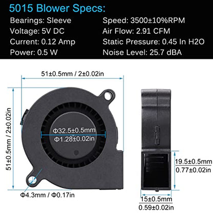 GDSTIME 50mm USB Blower Fan with 3 Speeds Control 5015 5V Turbine Turbo Fan | 50mm x 15mm, DC Brushless, Small Appliances Series Replacement, for Cosplay Helmet, Vivarium, Mini PC Cooling Ventilation - size: 50mm x 15mm