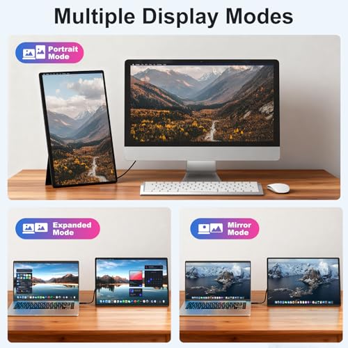 Portable Monitor 16" 1200P FHD Laptop Screen Extender, Horizontal Vertical Monitors with Detachable Kickstand, Built-in Speakers, Plug & Play Computer Gaming Travel Monitor for Wins Mac Chrome Phone - style: 16" Monitor-N3
