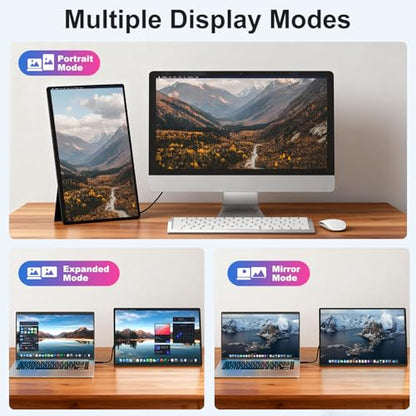 Portable Monitor 16" 1200P FHD Laptop Screen Extender, Horizontal Vertical Monitors with Detachable Kickstand, Built-in Speakers, Plug & Play Computer Gaming Travel Monitor for Wins Mac Chrome Phone - style: 16" Monitor-N3