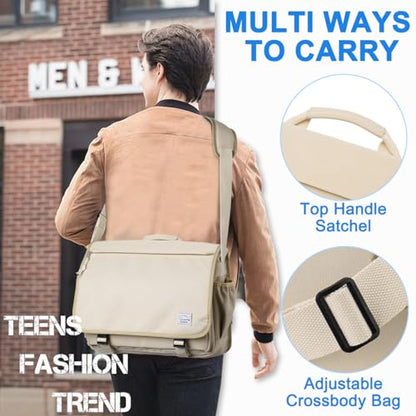VASCHY Messenger Bag for Women,Water Resistant Casual Satchel Briefcase Fashion Laptop Work Bag Crossbody Shoulder Satchel for College Campus Apricot - color: Apricot