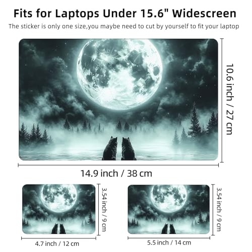 Aesthetic Laptop Skin Cover,12-15.6 Inch Universal Vinyl Sticker Decal,Waterproof Scratch-Resistant Notebook Wrap,Removable Residue-Free Protector,Moon Wolves Forest - color: Moon Wolves Forest