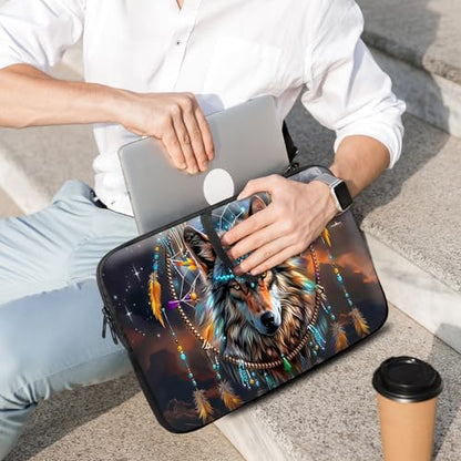 14 15 15.4 15.6 inch Laptop Handle Bag Computer Bag, Pouch Holder Notebook Sleeve Cover Soft Case Compatible for Dell,Lenovo,Toshiba HP, Asus Notebook-Dream Catcher Wolf - color: Dream Catcher Wolf