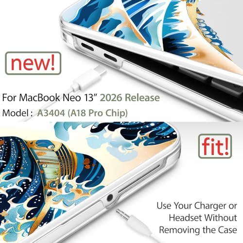 Compatible with MacBook Neo 13 inch (2026 Release A3404) (A18 Pro) with Liquid Retina Display, Printed Slim Protective Case with Screen Protector & Keybaord Cover, Blue Wave - color: Blue Wave