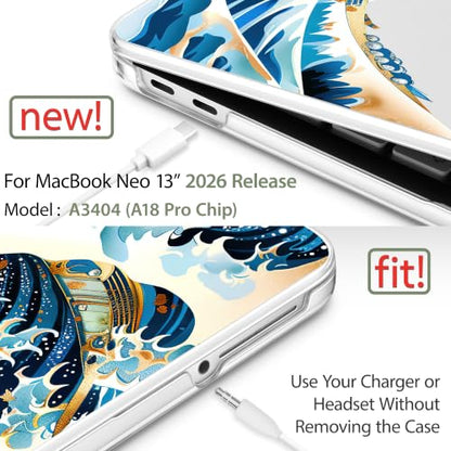 Compatible with MacBook Neo 13 inch (2026 Release A3404) (A18 Pro) with Liquid Retina Display, Printed Slim Protective Case with Screen Protector & Keybaord Cover, Blue Wave - color: Blue Wave