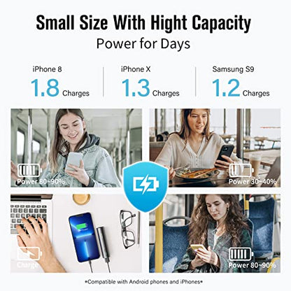 SIXTHGU Portable Charger, 5000mAh Mini Power Bank, S03 2-Pack Pocket Size Fast Charging USB-C (in&Out), PowerNano, Compatible with iPhone Series, Android Phone and More | Pocket-Size Cylindrical Design, 15W Fast Charging USB-C In&Out, LED Flashlight, for