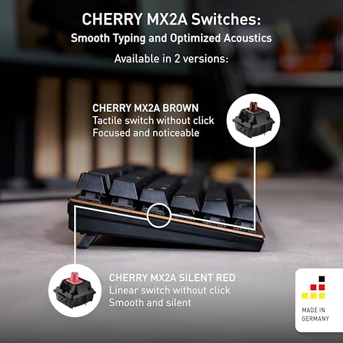 Cherry KC 200 MX Wired Mechanical Office Keyboard MX2A Brown Switches | Modern Design, Aluminum Surface, USB-A Connection, Full Size Keyboard,Black/Bronze, Tactile Switch - color: Bronze W/MX2A Brown