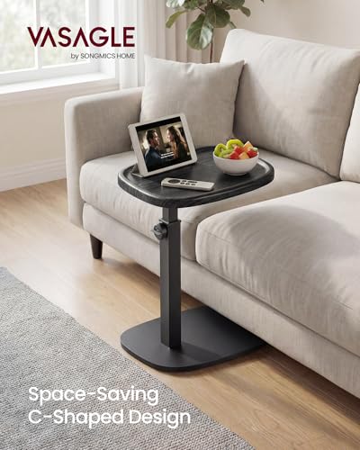 VASAGLE C Side Table Adjustable Height, Couch Sofa Table, End Table, TV Tray for Small Spaces, 11.8 x 15.7 x 27.2 Inches, for Living Room, Bedroom, Ink Black ULET363B101 - color: Ink Black