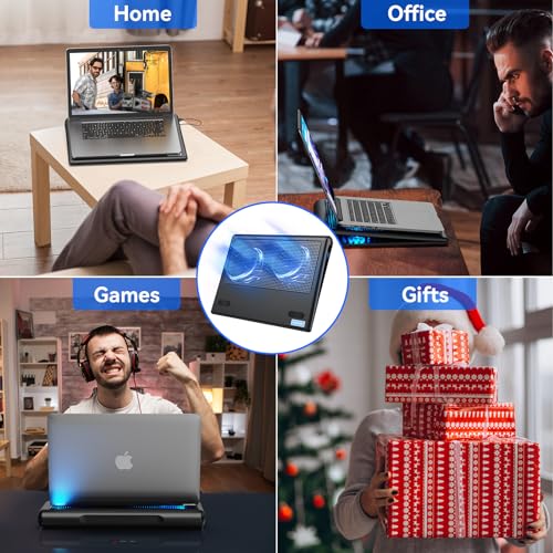 TECKNET Laptop Cooling Pad - 12"-15.6" Laptops Cooler, Powerful Cooler and Ultra Quiet for Gaming Laptops Pad, 2 Wind Speed Adjustable, USB A & C Powered Cooler Stand with Laptop Fan LED (Blue) - color: Blue