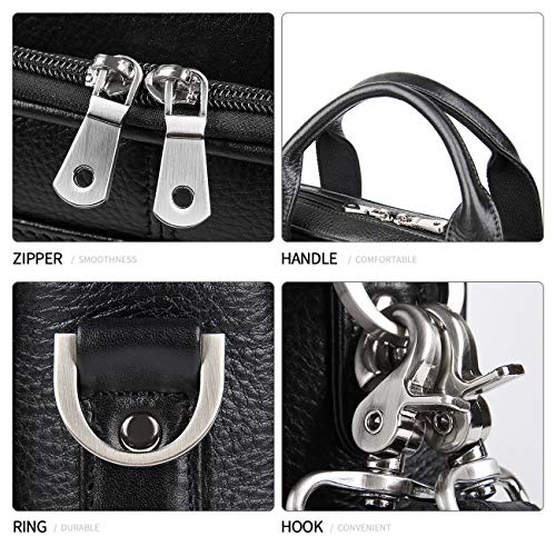 Augus Leather Briefcase for Men, 16 Inch, Full-Grain Leather, YKK Zipper - color: Black1