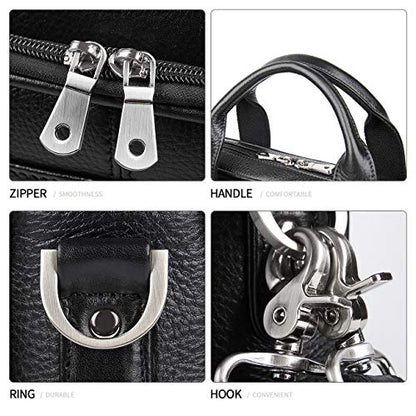 Augus Leather Briefcase for Men, 16 Inch, Full-Grain Leather, YKK Zipper - color: Black1