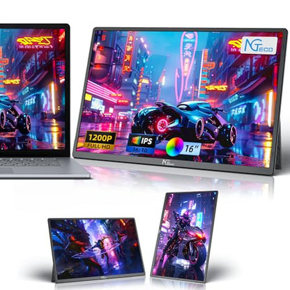 NGTeco 16" Extended Monitor Portable 1200P IPS, 360° Foldable Stand, USB-C HDMI Plug&Play, Built-in Speakers, Laptop Screen Extender for PC/Mac/Phone/Xbox/Switch - size: 16 inch-D