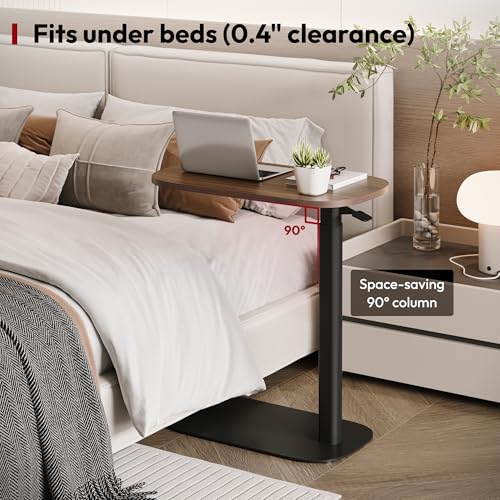 SANODESK 24''Pneumatic Adjustable Overbed Bedside Table with Hidden Casters | Medical Mobile Side End Table Laptop Computer Standing Desk Cart with Tray, Hospital and Home Use(23.6" W x 13.8" D,Walnut) - color: Walnut, size: Xsmall