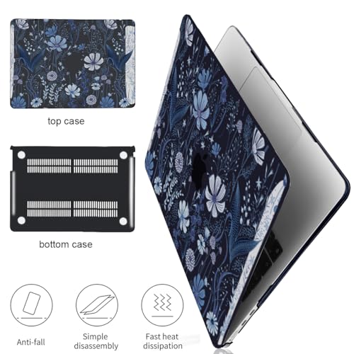 Compatible with 2022 2023 2024 MacBook Air 13.6 inch Case A3113 M3 A2681 M2, Crystal Printed Pattern Plastic Hard Case Cover for MacBook 13.6 inch Air 2024 M3 Touch ID, Wild Flowers Black - color: Wild Flowers Black