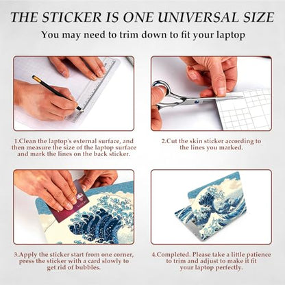 DEGDFSGR 12.1-15.6 Inch Universal Reusable Laptop Skin Sticker Decal, Waterproof Removable Protector for Notebook Cover, Scratch-Resistant Vinyl Cuttable Full Wrap Sticker, Blue Sea with White Wave - color: Blue Sea With White Wave