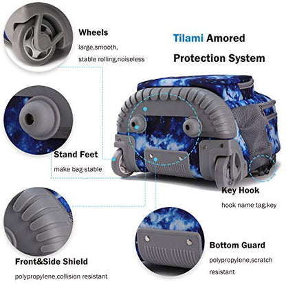 Tilami Rolling Backpack 18 inch Wheeled Laptop Backpack School College Student Travel Trip Boys and Girls, Galaxy Blue - color: Galaxy Blue