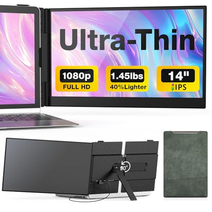 Laptop Screen Extender, 14-Inch Ultra-Thin & Lightweight, 1080P FHD Portable Travel Monitor, Plug & Play, Laptop Extended Monitor Portable for 13-17 Inch Laptops, Compatible with Win/Mac/Chrome/Linux