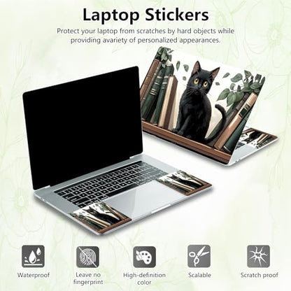 Laptop Skin Sticker Decal, Universal Reusable Vinyl Laptop Cover for 12" 13" 13.3" 14" 15" 15.4" 15.6" Notebook PC, Waterproof Scratch-Resistant with 2 Wrist Pads, Easy to Apply & Remove,Cat Bookshelf - color: Cat Bookshelf