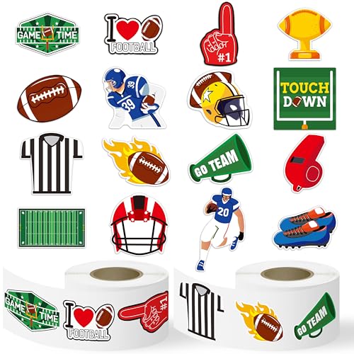 Haooryx Football Sport Stickers Rolls - 1000 Pcs Football Rugby Rugger Waterproof Vinyl Reusable Laptop Stickers Scrapbook Water Bottle Page Activity Pad Birthday Party Favor Kids Skateboard - style: Football 2Roll