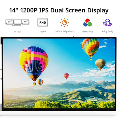 AYY Laptop Screen Extender, 14" FHD 1200P Portable Triple Monitor for 13"-17" Laptops, Aluminum Alloy Stand, Compatible with MacOS/Windows/Chrome - size: 14 Inch, style: Dual 1200P