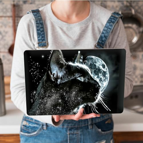 Universal Laptop Skin Sticker with 2 Wrist Pad Skins, Waterproof Scratch Resistant Vinyl Laptop Cover Decal, Cut to Fit for 11–15.6 Inch MacBook HP Dell Lenovo, Black Cat Moon - color: Black Cat Moon