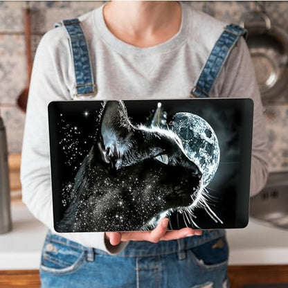 Universal Laptop Skin Sticker with 2 Wrist Pad Skins, Waterproof Scratch Resistant Vinyl Laptop Cover Decal, Cut to Fit for 11–15.6 Inch MacBook HP Dell Lenovo, Black Cat Moon - color: Black Cat Moon