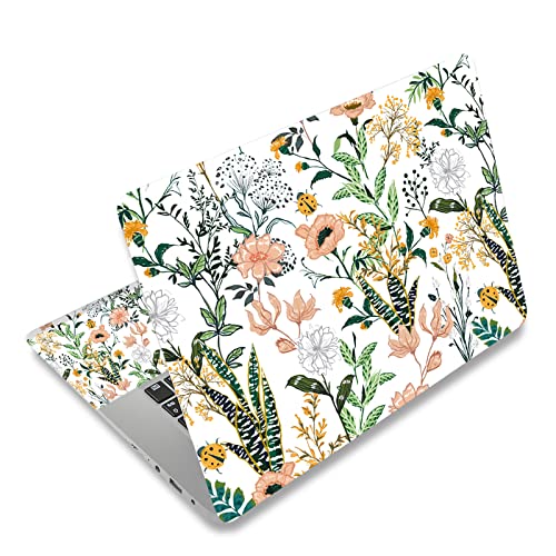 Laptop Skin Sticker,13.3 14 15 15.4 15.6 inch Laptop Skins,Universal Vinyl Decal,Dustproof Scratch Resistant Reusable Cover Protector with Free 2 Wrist Pads (Flower in White Background) - color: Flower in White Background