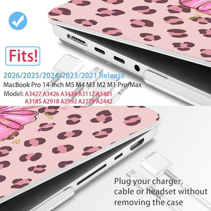 Mektron Case for M5 MacBook Pro 14 inch 2026 Model A3427 A3426 Fit 2025-2021 Model A3434 A3112 M4 A3112 A3401 A3185 M3 A2918 A2992 M2 A2779 M1 A2442 Cover, Cute Cheetah Bows - color: Cute Cheetah Bows