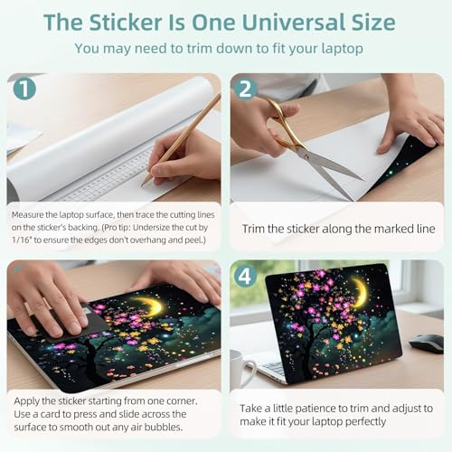 Universal Laptop Skin Decal, 3-Piece Vinyl Protector for 12 13 14 15.6" Notebook, Waterproof Anti-Scratch, Easy Trim & Bubble-Free Finish, Fairy Tree with Flowers Glowing - color: Fairy Tree with Flowers Glowing