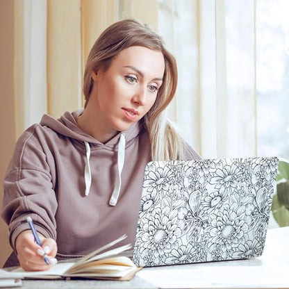 Laptop Skin Decal HP 15.6" - Black White Botanical, Laptop Cover Sticker, No Cutting Required, No Bubble, Waterproof, Scratch Resistant - Including Wide Screen and Wrist Pad - size: 15.6 inch