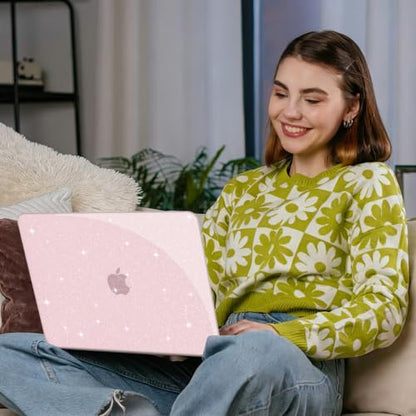 B BELK Glitter Case for MacBook Neo 13 inch 2026 Release Model A3404 | Clear Sparkly Scratch Resistant Protective Hard Shell for Mac Neo Case with Keyboard Cover & Screen Protector, Bling Pink - color: Glitter Blush