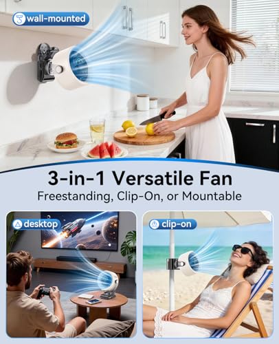 KIMMOO 4000mAh Rechargeable Portable Clip on Fan-100-Speed Touch Control, LED Display, 360° Rotate Quiet Turbo Desk Fan, Small Battery Operated USB Fan for Stroller Bed Travel Camping Golf Gym (White) - color: White