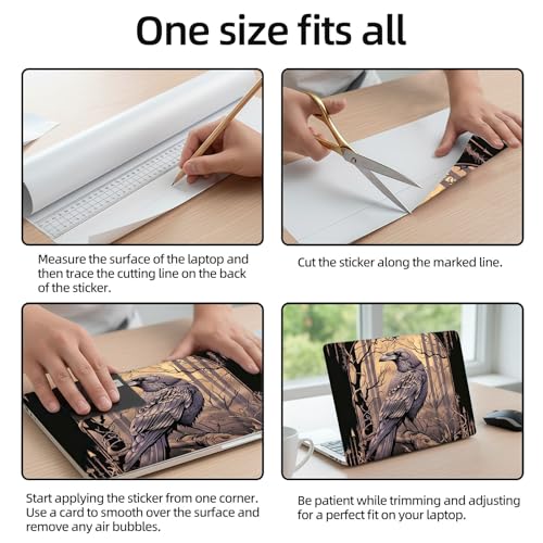 Aesthetic Laptop Skin Sticker, Raven in Spooky Forest Waterproof Vinyl Laptop Decal, Removable Bubble Free, Reusable Protective Cover for 13 14 15 15.6 Inch - color: Raven in Spooky Forest