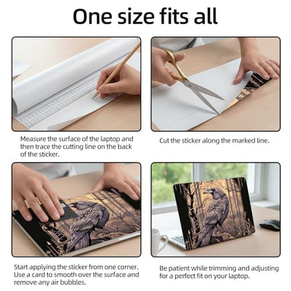 Aesthetic Laptop Skin Sticker, Raven in Spooky Forest Waterproof Vinyl Laptop Decal, Removable Bubble Free, Reusable Protective Cover for 13 14 15 15.6 Inch - color: Raven in Spooky Forest