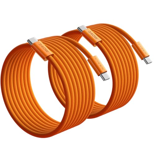 LISEN USB C to USB C Cable, 240W PS/2 C to C Cable Fast Charging [10FT, 2 Pack] Type C Charger Fast Charging USBC to USBC Cable for iPhone 17 16 15 Pro Max iPad MacBook, Orange - color: Orange, size: 10FT+10FT