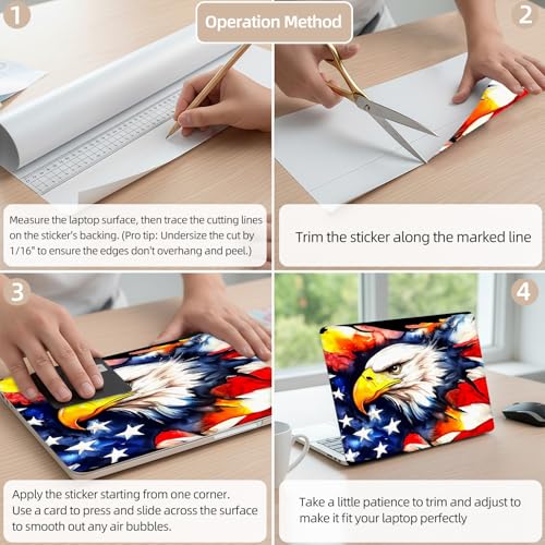 Aesthetic Laptop Skin Cover,12-15.6 Inch Universal Vinyl Sticker Decal,Waterproof Scratch-Resistant Notebook Wrap,Removable Residue-Free Protector,Eagle Flag - color: Eagle Flag