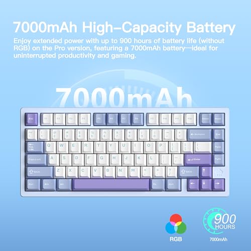 KEEBMONKEY WOBKEY Rainy 75 CNC Aluminum HMX/JWK/Cocoa Switches Triple-Mode Connectivity Mechanical Keyboard with Superior Acoustics, RGB/FR4/Silver SUS304/7000mAh/Cocoa Switch (Pro - Blue) - style: Pro - Blue