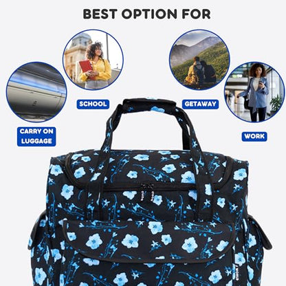 J World Donna Rolling Tote Bag on Wheels for Women. Roller Laptop Briefcase. Overnight Weekender Teachers Work, Night Bloom - color: Night Bloom
