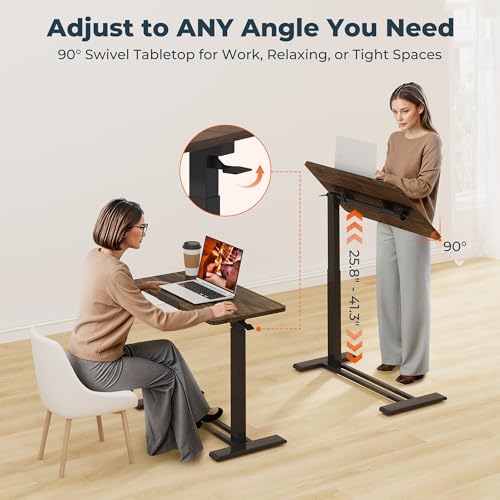 32''Pneumatic Overbed 90°Tilting Bedside Table,Small Standing Desk | 31.5" Wx17.7" D, Mahogany Rolling Bedside Table,Hospital BedTable,Medical Bedside Table,Overbed Table with Wheels,Mobile Desk - color: Mahogany, size: 3218