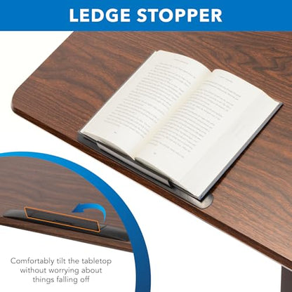 Mount-It! Overbed Table with Wheels, Tilting Adjustable Height Walnut | Tilting Bedside Tray Table with 90° Top for Laptop, Reading & Meals in Bed, Rolling Hospital Desk for Recovery - color: Walnut