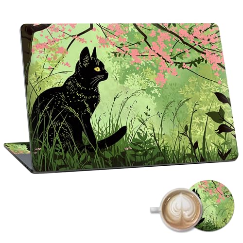 Laptop Skin Sticker Decal 15.6 Inch,12 13 13.3 14 15 15.6 in Laptop Netbook Skins for Notebook,Art Decal Removable Waterproof Scratch Resistant,Universal Vinyl Cover,Cute Cat Green - color: Cute Cat Green