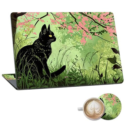 Laptop Skin Sticker Decal 15.6 Inch,12 13 13.3 14 15 15.6 in Laptop Netbook Skins for Notebook,Art Decal Removable Waterproof Scratch Resistant,Universal Vinyl Cover,Cute Cat Green - color: Cute Cat Green