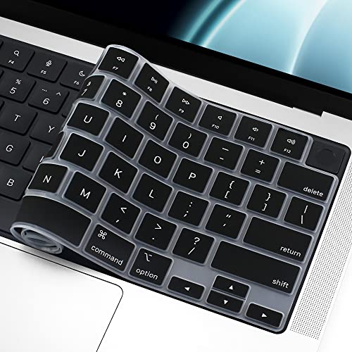 ProElife Keyboard Cover Skin for MacBook Air 13/15 Inch M5 M4, Black | US Enter, Ultra Thin (0.26 mm), Silicone Protective Skin, Easy to Apply, Washable & Reusable, Dust-proof, Precision Molded - color: Black